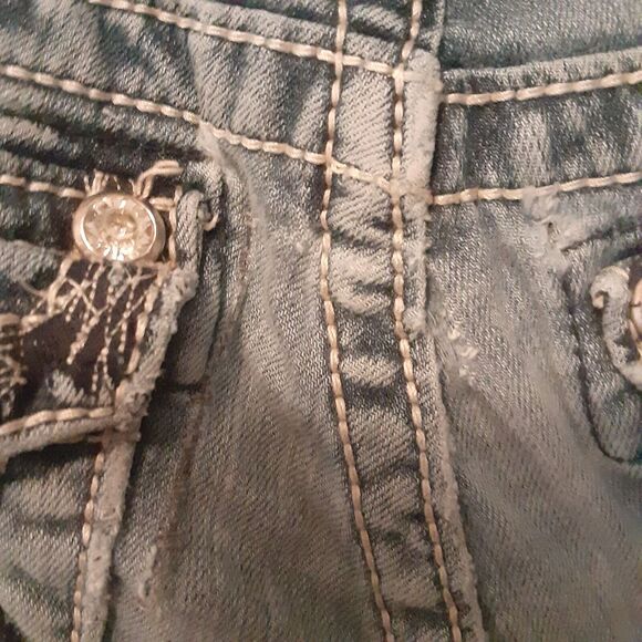 Miss Me Jeans Boot Cut Womens 29 Distressed Rhinestone Thick Stitch - Picture 10 of 13